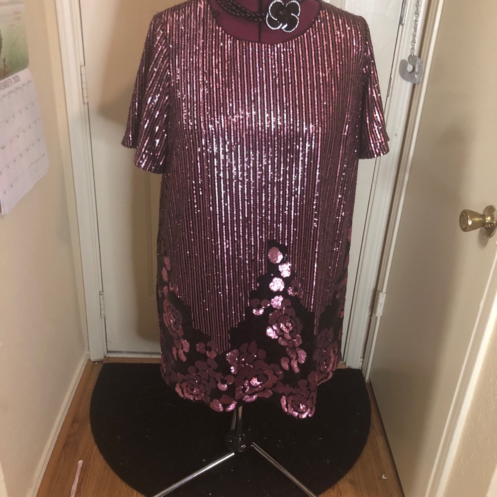Vintage Pink and Black Sequins Dress